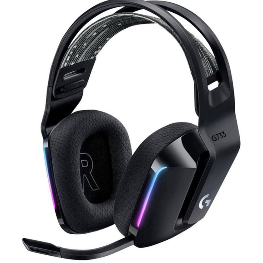 Logitech G733 Wireless Gaming Headset w Suspension Headband, Lightsync RGB w Mic